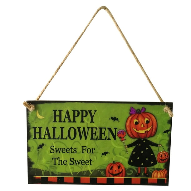 Halloween Round Wood Signs Hanging Plate Pumpkin Lanrern Wall Plaque for Home